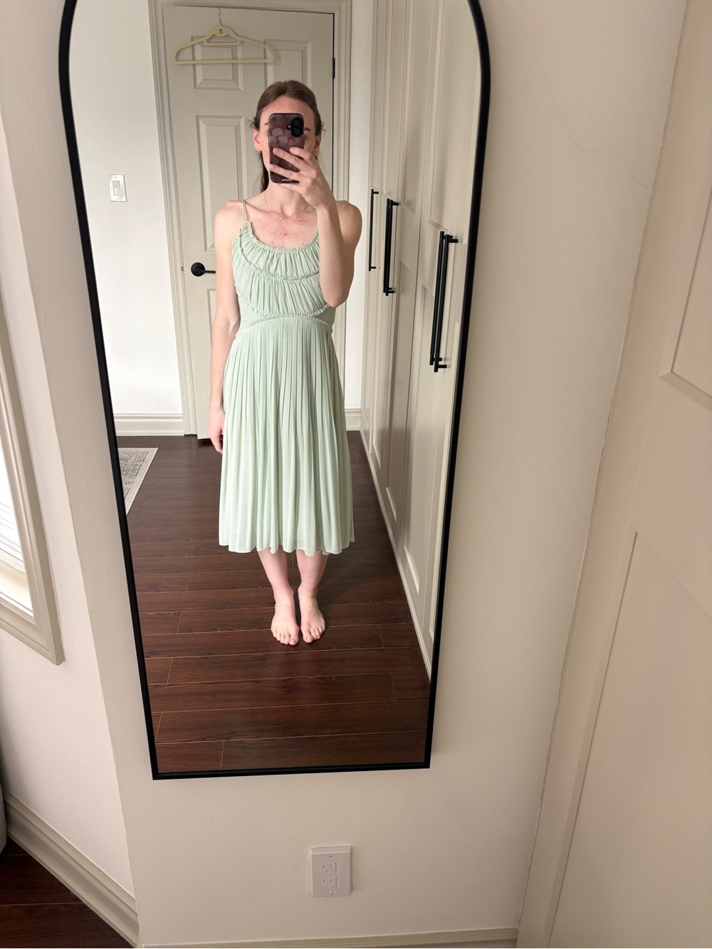 Reiss Mint Green Pleated Midi Dress